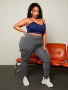 SHEIN CURVE+ Plus Flap Pocket Side Cargo Trousers - Dark Grey - View 5