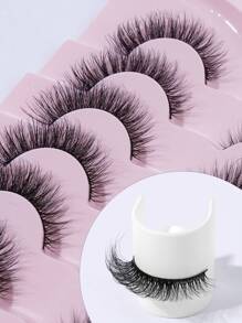 MAGEFY MAGEFY 7 pares de pestañas postizas naturales de media cara, esponjosas y delgadas para uso diario, pestañas manga, esenciales de viaje, con cola alargada