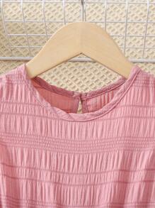 SHEIN Vestido casual de primavera de estilo rosa para niña con mangas con volantes y cintura con cinturón, con un gran volante para añadir elegancia y delicadeza. Adecuado para el verano, actividades al aire libre y diversas ocasiones. - Rosa - Ver 3