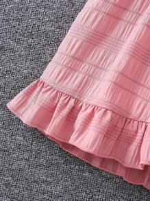 SHEIN Vestido casual de primavera de estilo rosa para niña con mangas con volantes y cintura con cinturón, con un gran volante para añadir elegancia y delicadeza. Adecuado para el verano, actividades al aire libre y diversas ocasiones. - Rosa - Ver 6