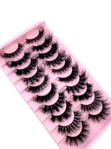 HBZGTLAD 10 对/套混合款式仿貂皮睫毛，20 毫米长，D 卷曲，浓密蓬松，超长假睫毛条状睫毛，睫毛，睫毛，假睫毛 - 黑色 - 查看 6