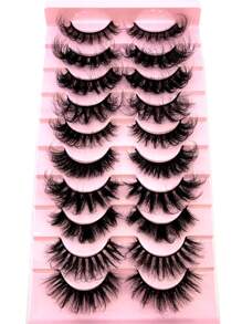 HBZGTLAD 10 对/套混合款式仿貂皮睫毛，20 毫米长，D 卷曲，浓密蓬松，超长假睫毛条状睫毛，睫毛，睫毛，假睫毛 - 黑色 - 查看 7