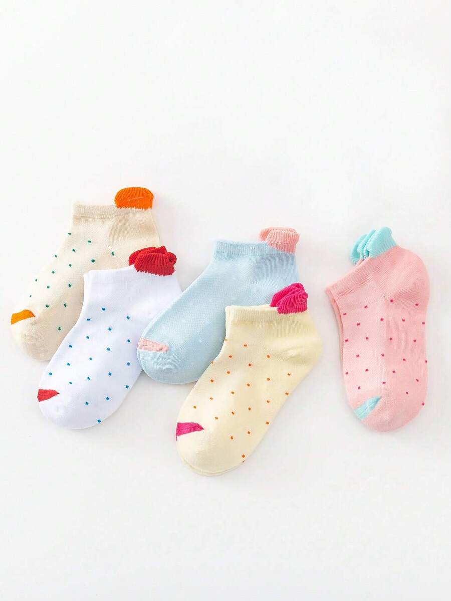 5雙女孩波點圖案愛心設計襪子適合春天和夏天 - 彩色 - 查看 1