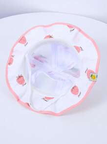 女嬰卡通鹿裝飾草莓圖案透氣漁夫帽 - 粉色 - 查看 3