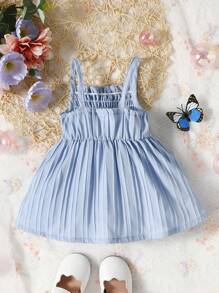 Baby Girl Solid Shirred Frill Trim Cami Dress - Blue - View 2