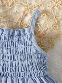 Baby Girl Solid Shirred Frill Trim Cami Dress - Blue - View 3