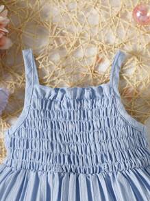 Baby Girl Solid Shirred Frill Trim Cami Dress - Blue - View 4