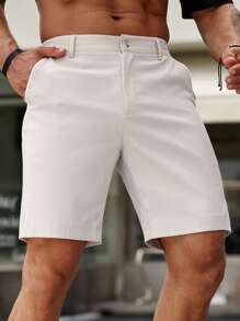 Manfinity Homme Men Solid Slant Pocket Bermuda Shorts - Khaki - View 3