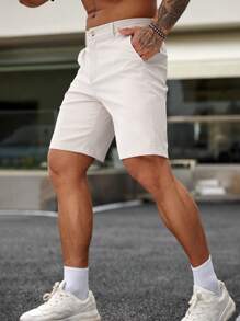 Manfinity Homme Men Solid Slant Pocket Bermuda Shorts - Khaki - View 6