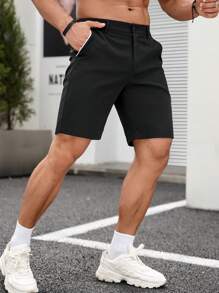 Manfinity Homme 男士斜口袋百慕大短褲 - 黑色 - 查看 5