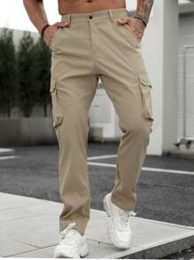 Manfinity LEGND Men Flap Pocket Side Cargo Trousers - Khaki - View 1