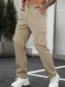 Manfinity LEGND Men Flap Pocket Side Cargo Trousers - Khaki - View 5