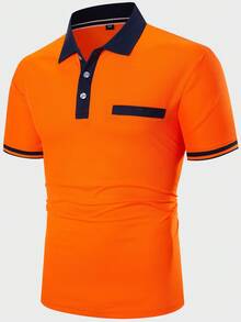 Manfinity Homme Men Contrast Trim Polo Shirt - Orange - View 3