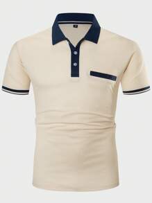 Manfinity Homme 男士拼接領POLO衫 - 杏色 - 查看 6