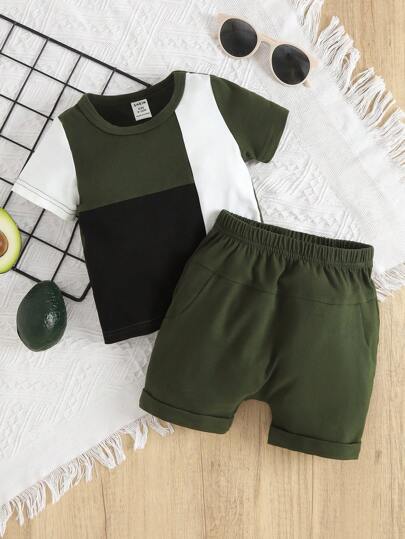 嬰兒撞色T恤和短褲