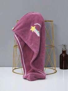 1pc Star & Slogan Embroidered Hair Drying Cap - Purple - View 2