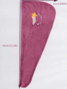 1pc Star & Slogan Embroidered Hair Drying Cap - Purple - View 3