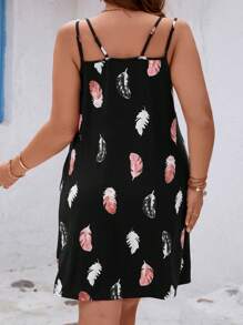 SHEIN LUNE 大碼羽毛印花吊帶洋裝