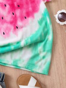 SHEIN Tween Girl 1pc Tie Dye Watermelon Print Tee - Multicolor - View 4