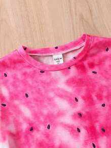 SHEIN Tween Girl 1pc Tie Dye Watermelon Print Tee - Multicolor - View 6