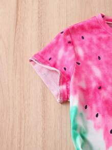 SHEIN Tween Girl 1pc Tie Dye Watermelon Print Tee - Multicolor - View 7