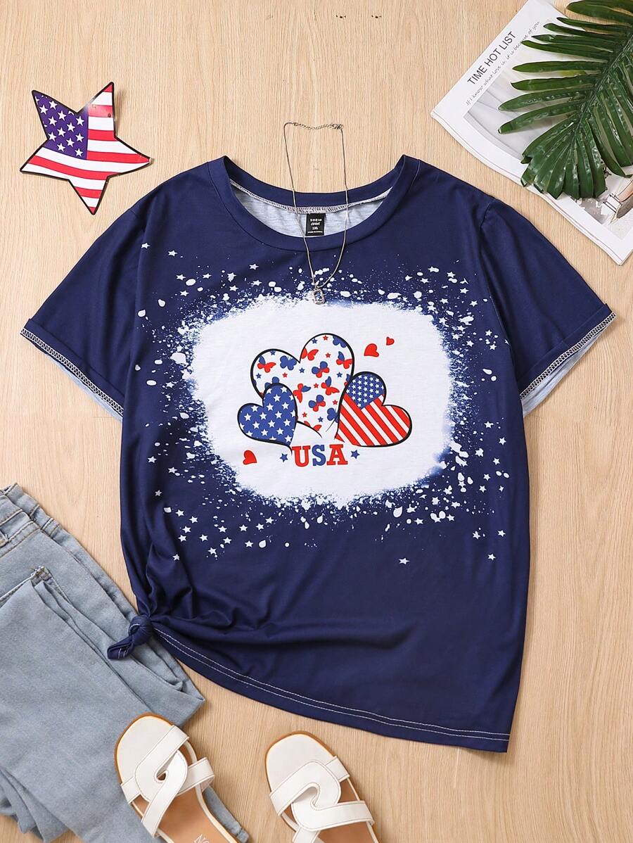 大碼心和旗幟圖形T恤 - 寶藍色 - 查看 1