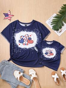 大碼心和旗幟圖形T恤 - 寶藍色 - 查看 2