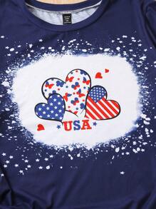 大碼心和旗幟圖形T恤 - 寶藍色 - 查看 4