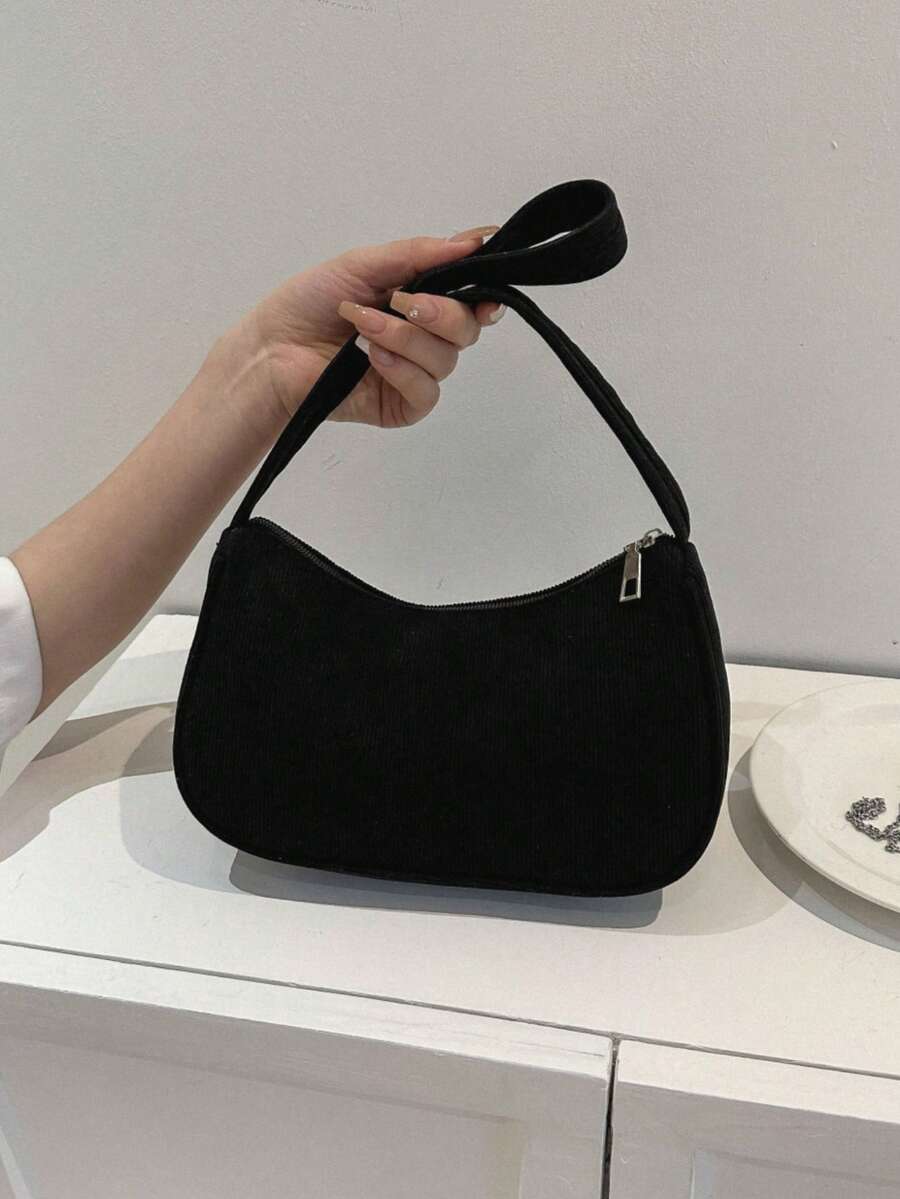 女士單肩包錢包腋下包女士流浪漢夏季簡約手提包 - 黑色 - 查看 1