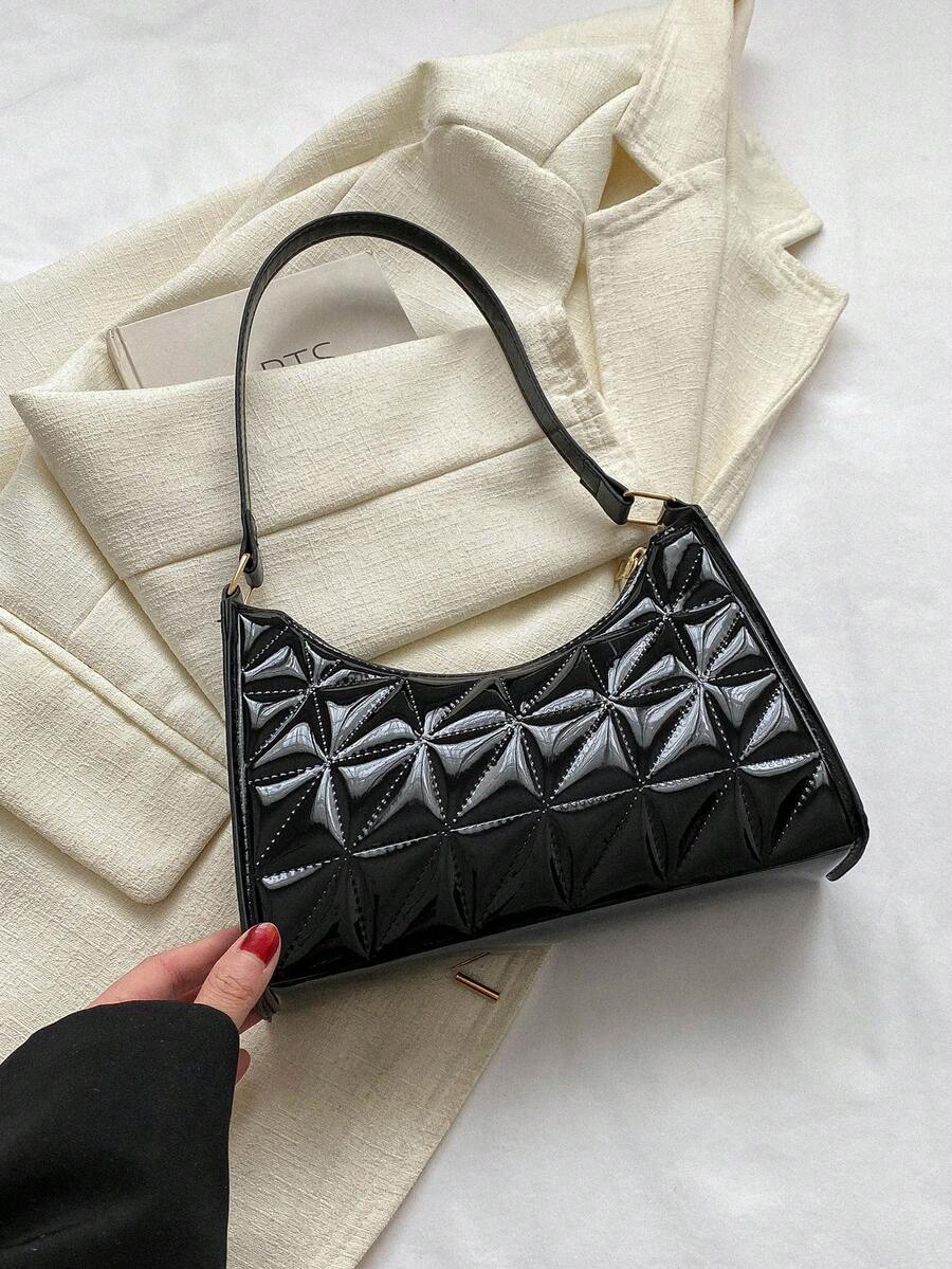Bolso baguette pequeño guateado unicolor moda estilo - Negro - Ver 1