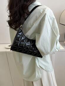 Bolso baguette pequeño guateado unicolor moda estilo - Negro - Ver 2