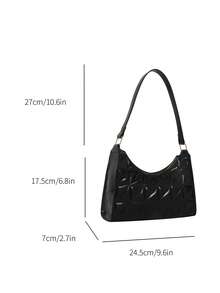 Bolso baguette pequeño guateado unicolor moda estilo - Negro - Ver 3