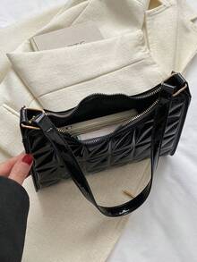 Bolso baguette pequeño guateado unicolor moda estilo - Negro - Ver 4