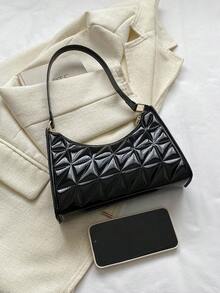 Bolso baguette pequeño guateado unicolor moda estilo - Negro - Ver 5
