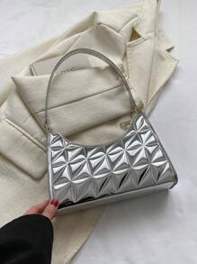 Bolso baguette pequeño guateado con patrón metálico miedoso estilo - Plateado - Ver 1