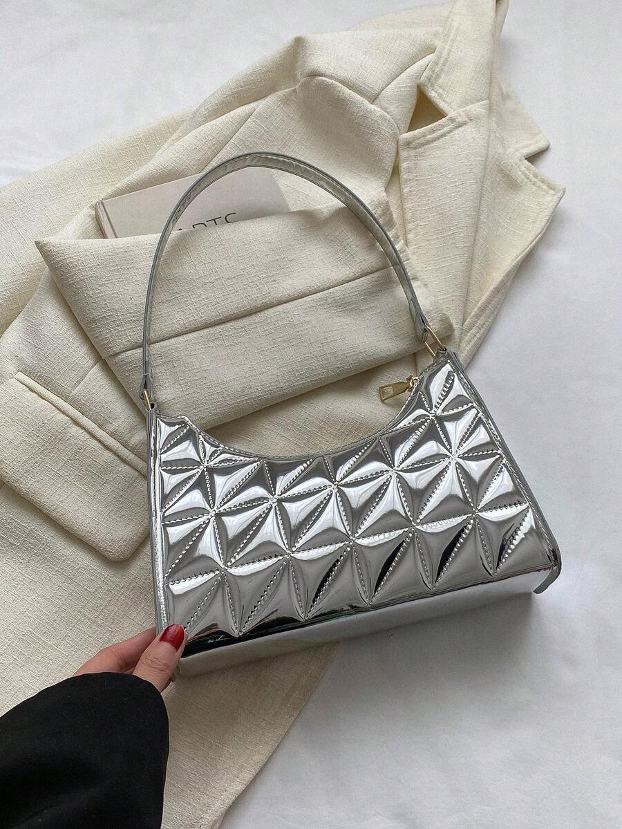 Bolso baguette pequeño guateado con patrón metálico miedoso estilo - Plateado - Ver 1