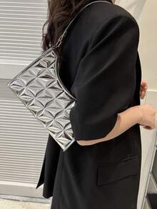 Bolso baguette pequeño guateado con patrón metálico miedoso estilo - Plateado - Ver 2