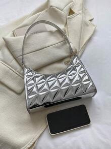 Bolso baguette pequeño guateado con patrón metálico miedoso estilo - Plateado - Ver 4