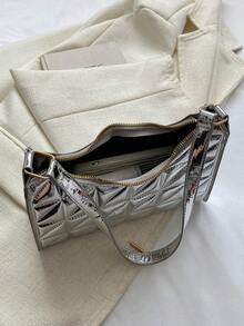 Bolso baguette pequeño guateado con patrón metálico miedoso estilo - Plateado - Ver 5