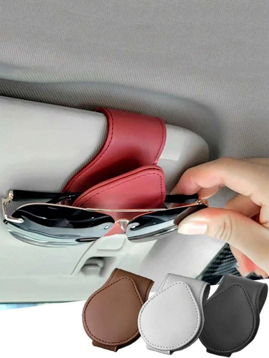 1pc Pu Visor Glasses Clamp Car Accessories - Black - View 1