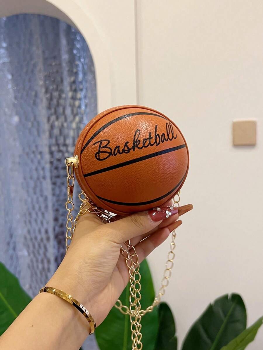 Fashionable Pu Basketball Shaped Bag Casual Personalized Chain Crossbody 's Bag - Brown - View 1