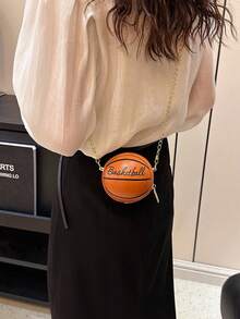Fashionable Pu Basketball Shaped Bag Casual Personalized Chain Crossbody 's Bag - Brown - View 5