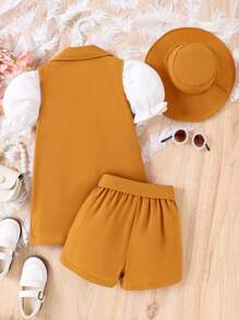 Bộ thời trang bé gái Nút phía trước Khối Màu Dễ thương - Nhiều màu - Xem 2
