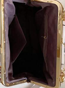 人造珍珠裝飾方包花朵圖案頂部單條提帶 - 黑色 - 查看 3