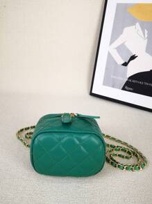 Mini Quilted Bucket Bag Top Handle Zipper - Màu xanh lá cây đậm - Xem 8