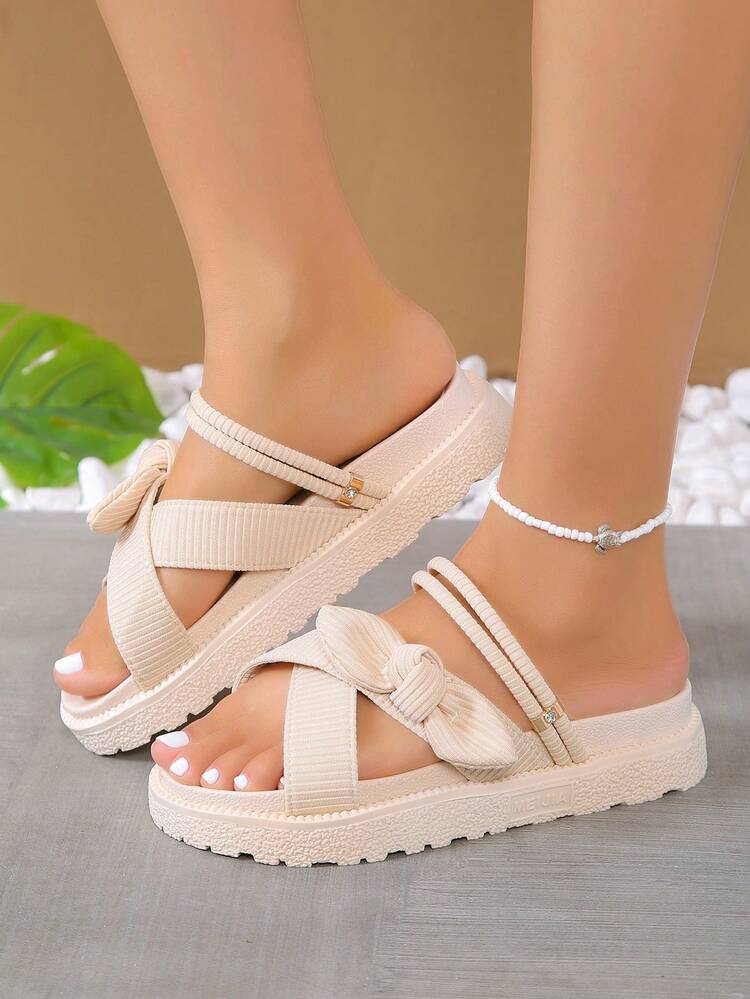 Mujer con diseño de lazo Sandalias con cuña , moda verano Sandalias - Beis - Ver 6