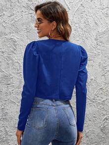 SHEIN Clasi Cazadora crop unicolor con parte delantera abierta - Azul - Ver 2