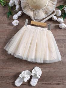 SHEIN Toddler Girls Star Mesh Overlay Skirt - Champagne - View 2