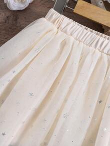 SHEIN Toddler Girls Star Mesh Overlay Skirt - Champagne - View 3