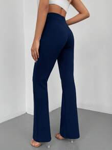 RueChic Solid Flare Leg Trousers - Navy Blue - View 2